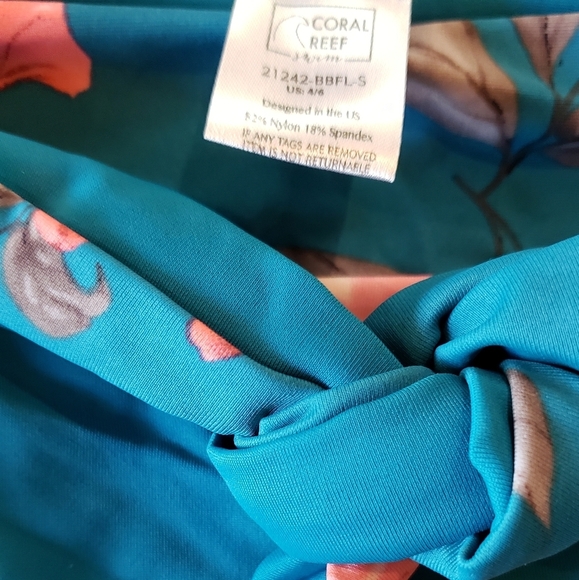 Coral Reef Blue Floral Wrap Front High Rise Swim Bottoms - Picture 3 of 4